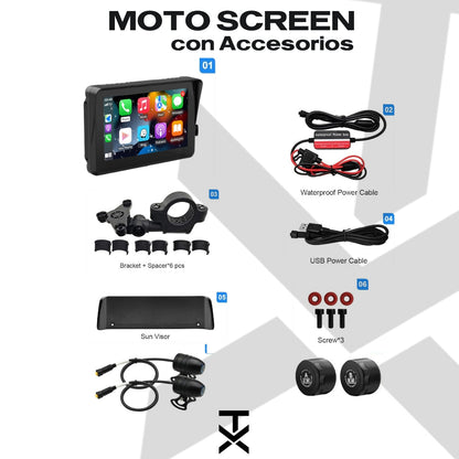 Pantalla para Moto 5" Con accesorios Apple CarPlay - Android Auto